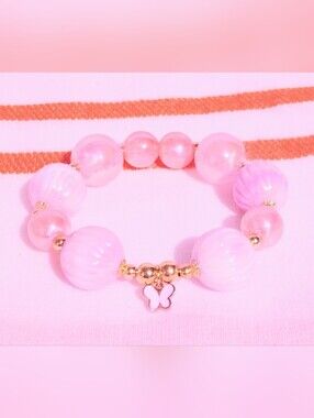 Handmade Butterfly Charm Bracelet One Of A Kind. Pink Premium Acrylic.